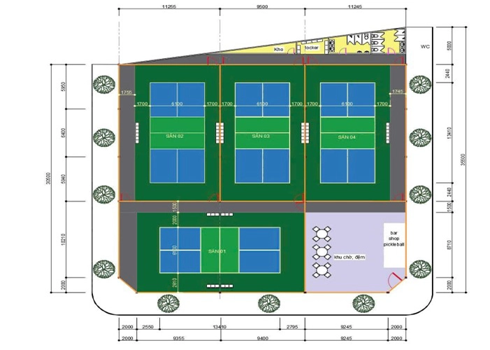 Thiết kế sân Pickleball thông minh